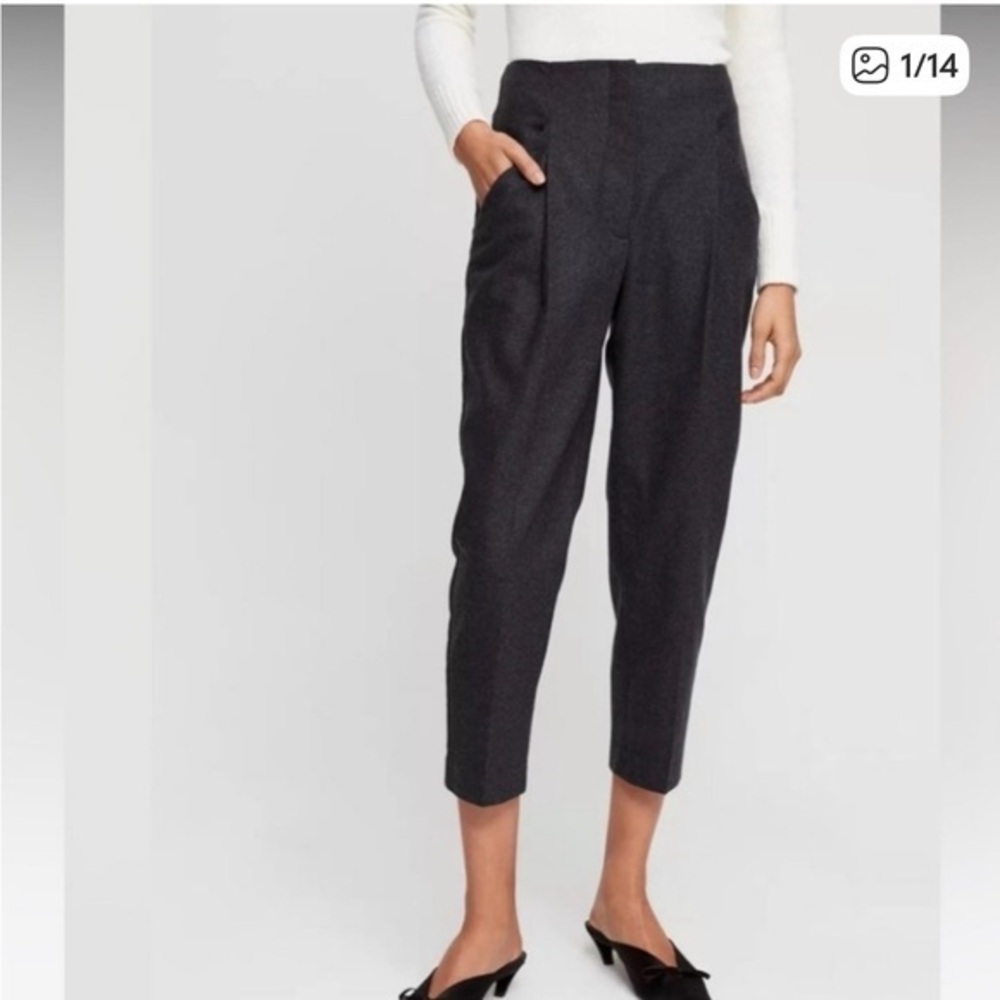 Aritzia Wilfred Chambery Charcoal Grey Highrise Cropped Dress Pants Size 0 Silk